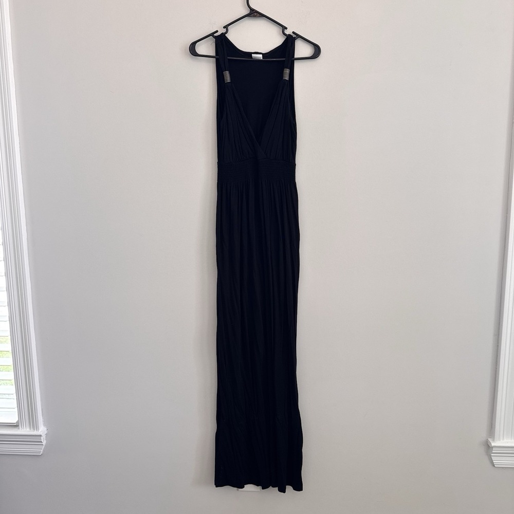 LASCANA Black Smocked Waist Metal Detail Halter Maxi Dress US 10